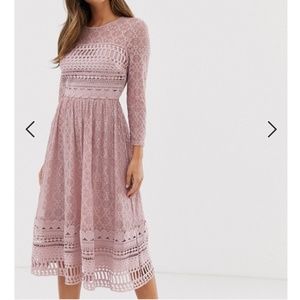 NWT ASOS DESIGN lace midi skater dress in mink 4